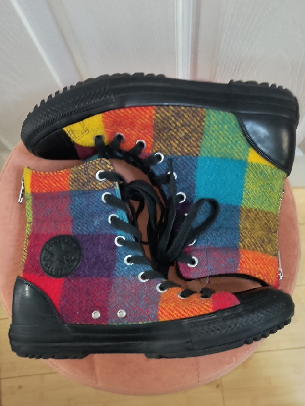 Converse x Woolrich Plaid High Top Sneakers Size 9.5 Women's - Picture 3 of 9